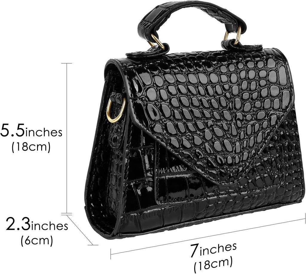 Small Crossbody Bags for Women, Vegan Leather Crocodile Pattern Mini Purse, Trendy Clutch Top Handle Shoulder Handbag