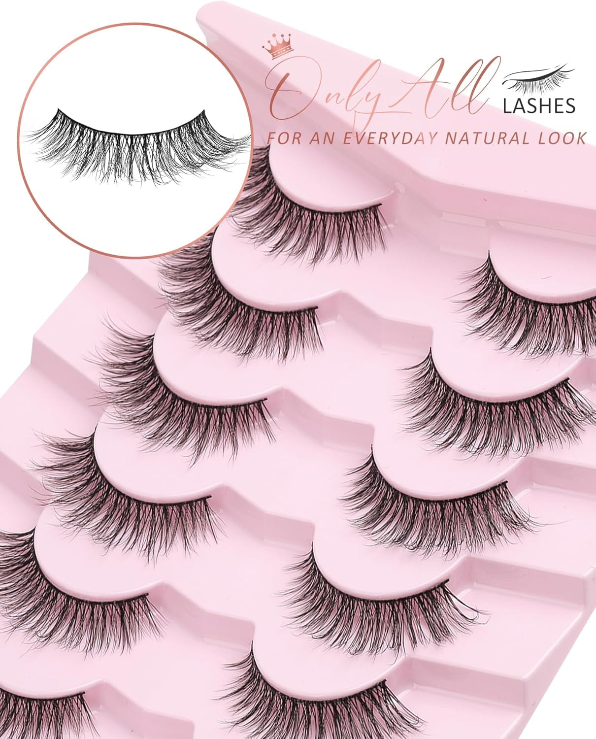 Natural Lashes Wispy Strip Eyelashes Natural Looking False Eye Lash Soft Flared Fake Eyelash Fluffy Thin Band Pack 7 Pairs D-K06