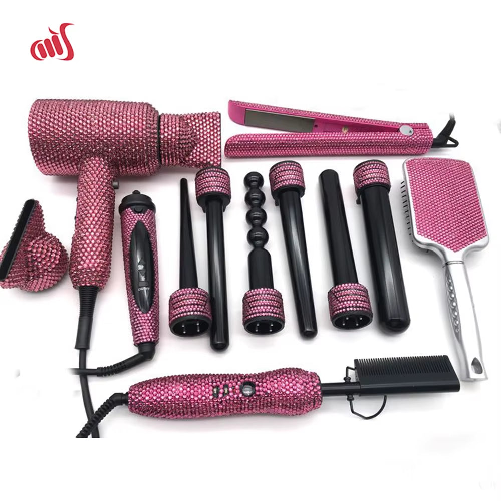 Hair Hot Tools Bling Crystal Diamondhair Styling Tools Kit Hairdryer Straightener Hot Comb Curling Wands Hair Styling Appliances