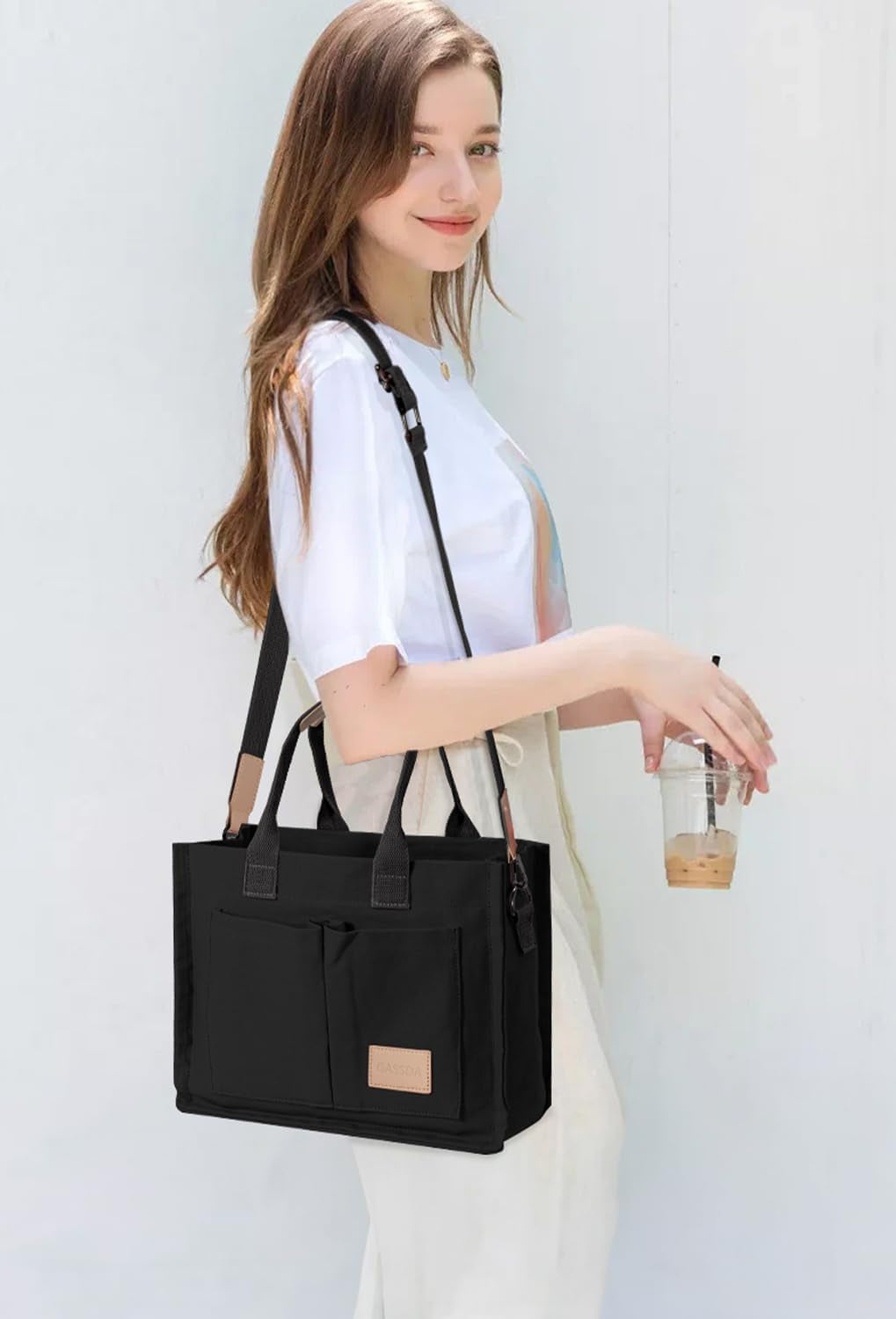 Canvas Tote Bag for Women Crossbody Work Purse with Pockets Top Handle Handbag Satchel Bags for Travel Nurse Teacher