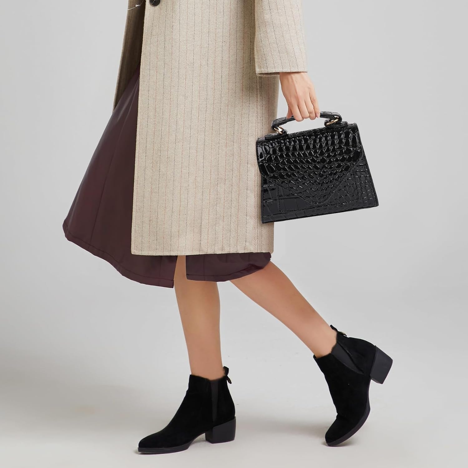 Small Crossbody Bags for Women, Vegan Leather Crocodile Pattern Mini Purse, Trendy Clutch Top Handle Shoulder Handbag