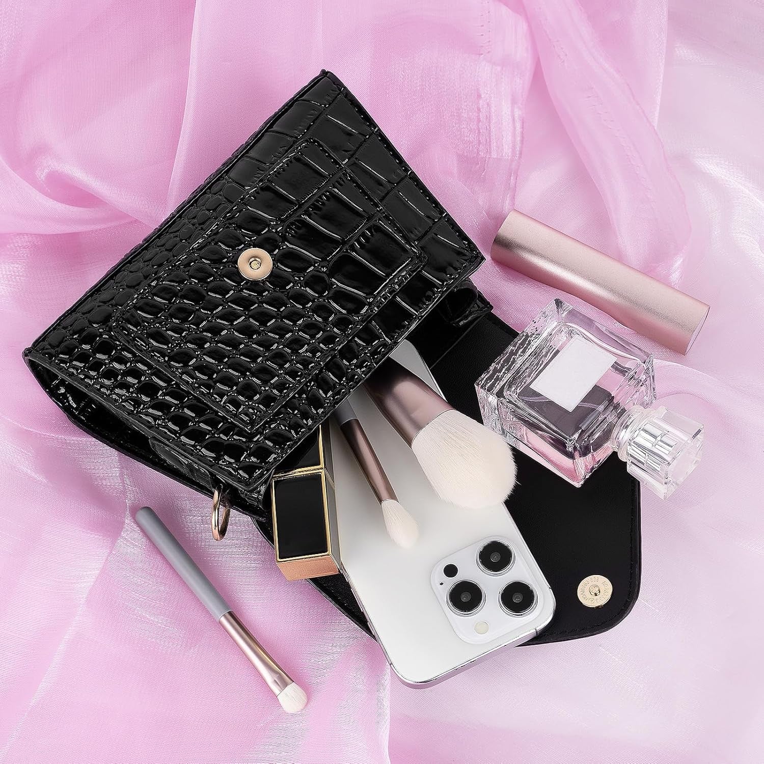 Small Crossbody Bags for Women, Vegan Leather Crocodile Pattern Mini Purse, Trendy Clutch Top Handle Shoulder Handbag