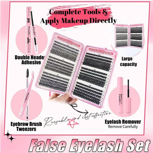 Cluster Lashes Kit with Lash Glue&Remover 40D+50D+60D+80D+100D+120D Fluffy Volume 560Pcs Individual Eyelashes Kit 8-16Mm DIY Eyelash Extension Kit D Curl Strip Eye Lashes Clusters(C04Kit)