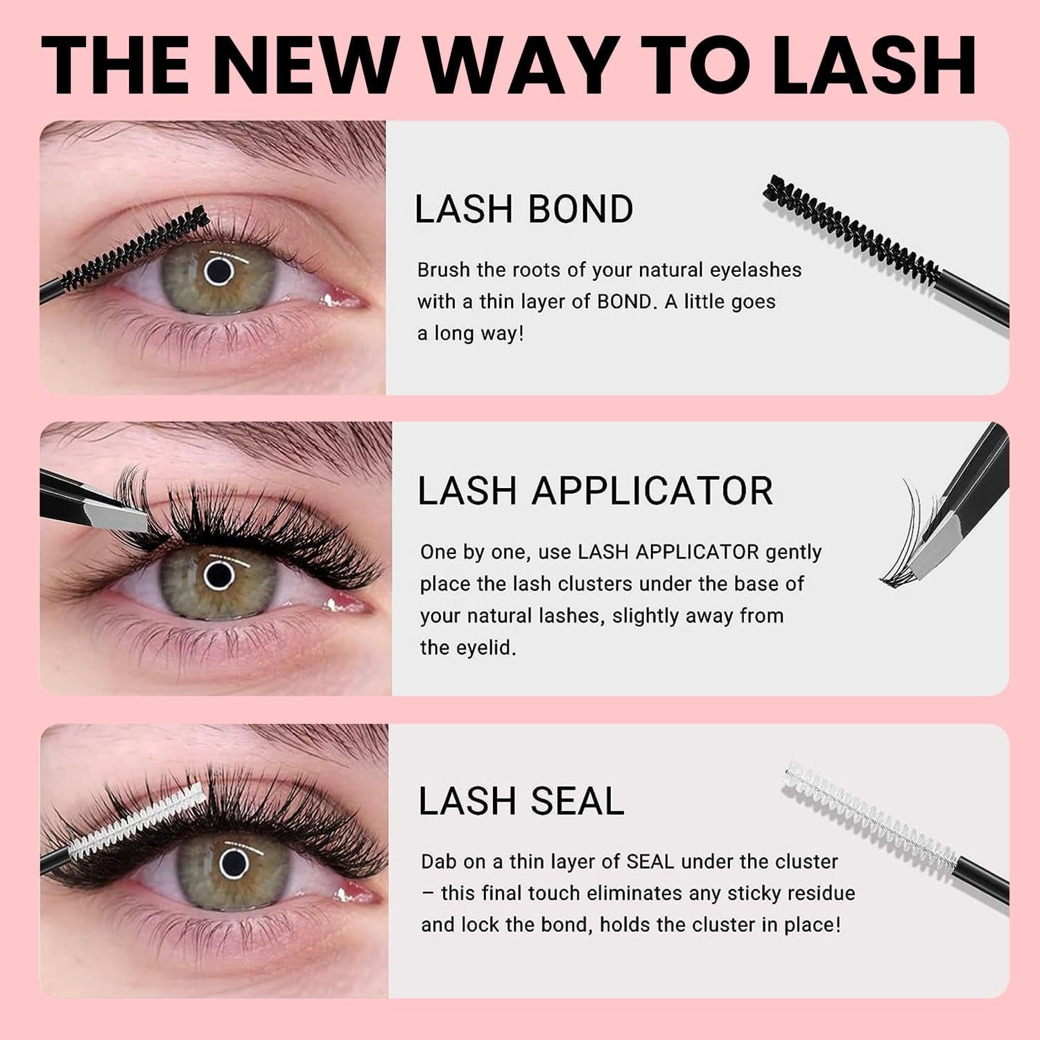 Cluster Lashes Kit 30D-100D 590Pcs Thick Individual Cluster Lashes Book with Eyelash Glue & Seal D Curl Natural Fluffy DIY Lash Extensions for Beginners(30+40+50+60+80+100D Kit)