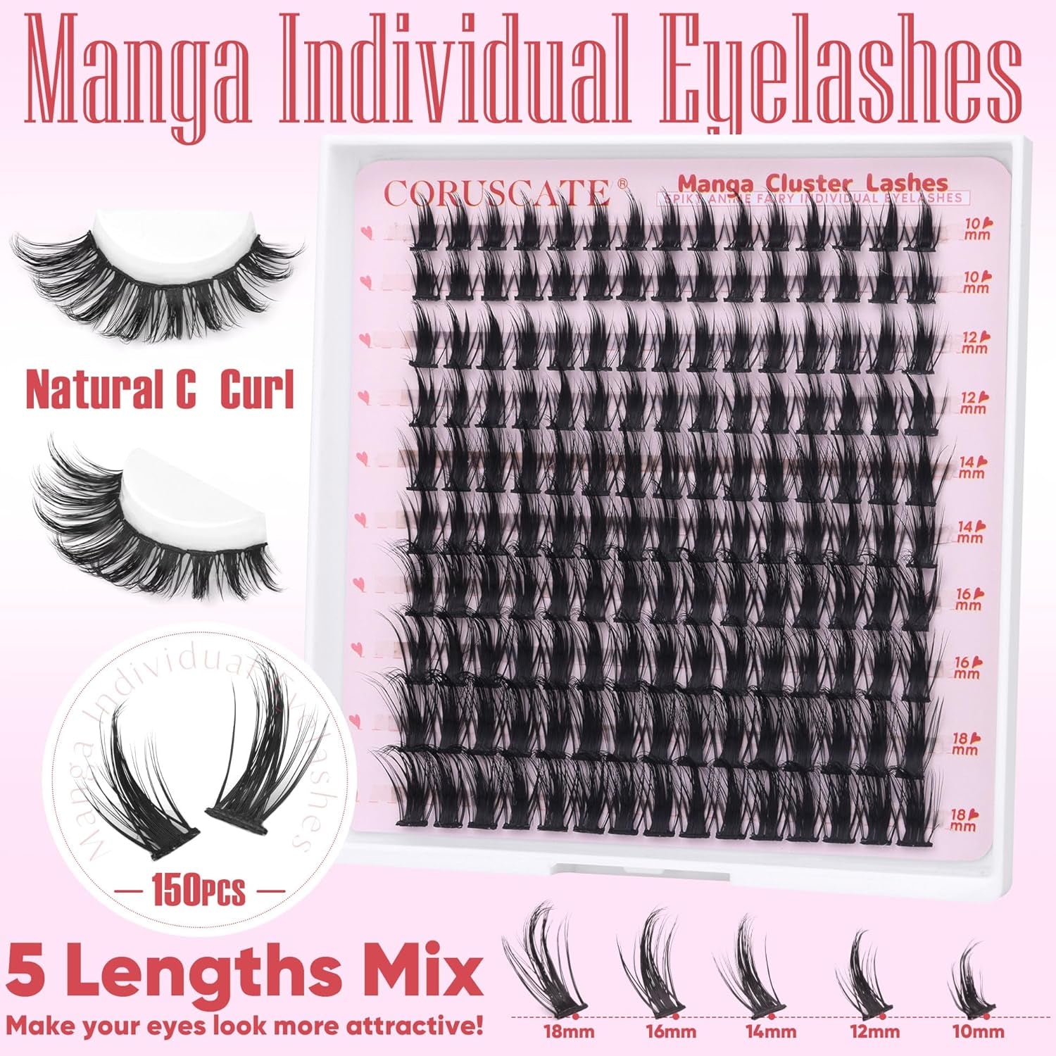 Manga Cluster Lashes Fairy Wispy Individual Eyelashes Anime Lashes Individual Cluster Natural Lash Clusters Asian Style Manhua Eyelash Clusters 10-18 MM DIY Wet Look Lash Extension