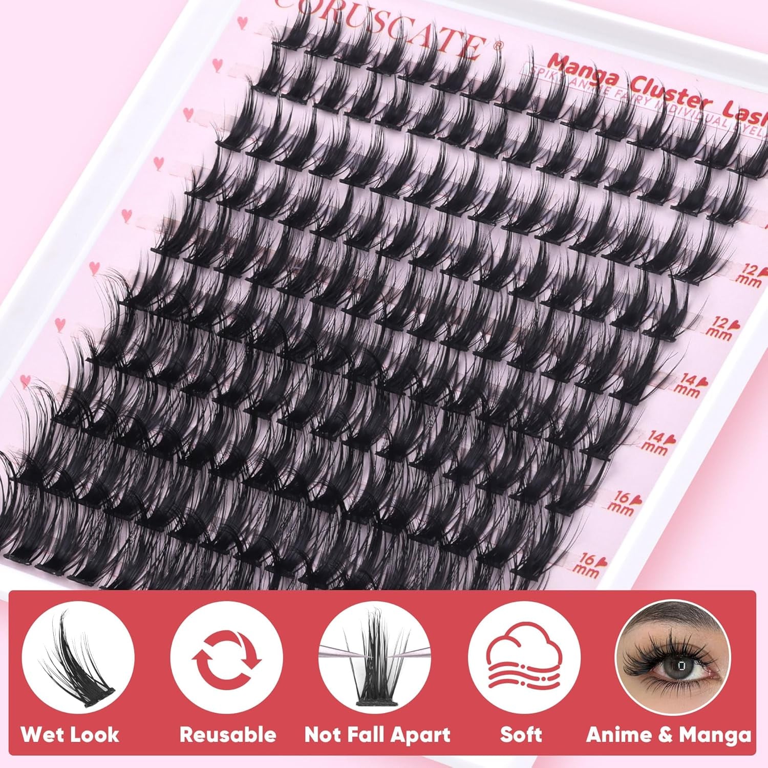 Manga Cluster Lashes Fairy Wispy Individual Eyelashes Anime Lashes Individual Cluster Natural Lash Clusters Asian Style Manhua Eyelash Clusters 10-18 MM DIY Wet Look Lash Extension