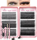 Cluster Lashes Kit 30D-100D 590Pcs Thick Individual Cluster Lashes Book with Eyelash Glue & Seal D Curl Natural Fluffy DIY Lash Extensions for Beginners(30+40+50+60+80+100D Kit)
