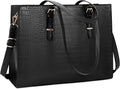 Laptop Bags for Women Tote Bag 15.6 Inch Leather Large Ladies Handbag Work Bag Designer Business Shoulder Shopping Office Bag Black