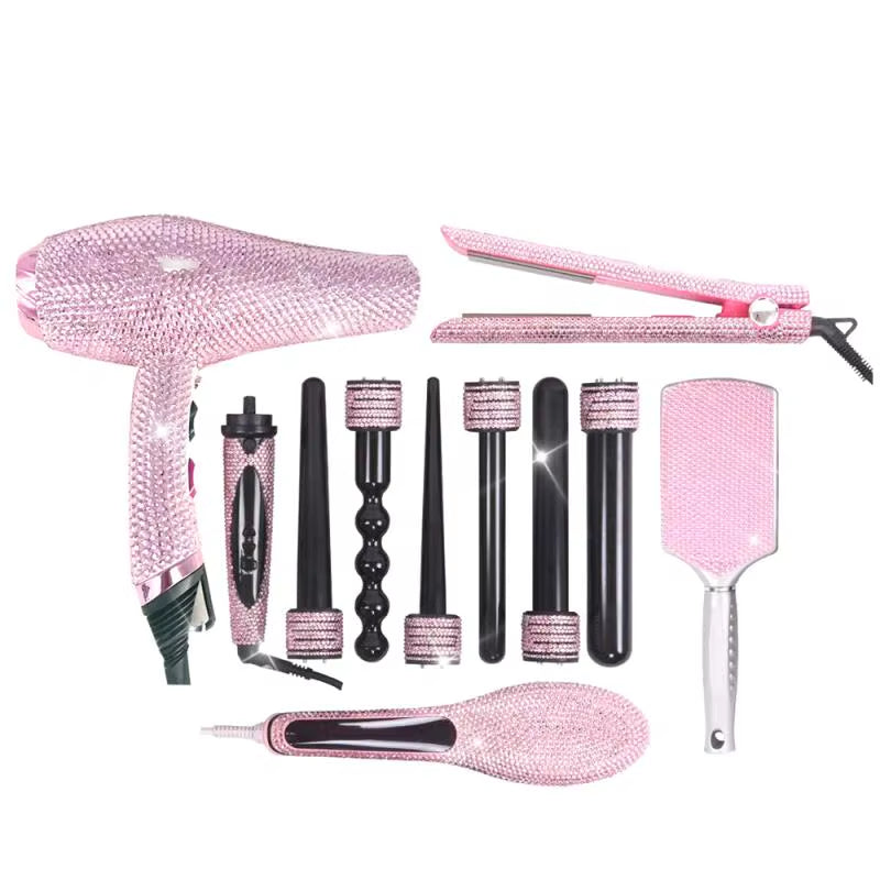 Hair Hot Tools Bling Crystal Diamondhair Styling Tools Kit Hairdryer Straightener Hot Comb Curling Wands Hair Styling Appliances