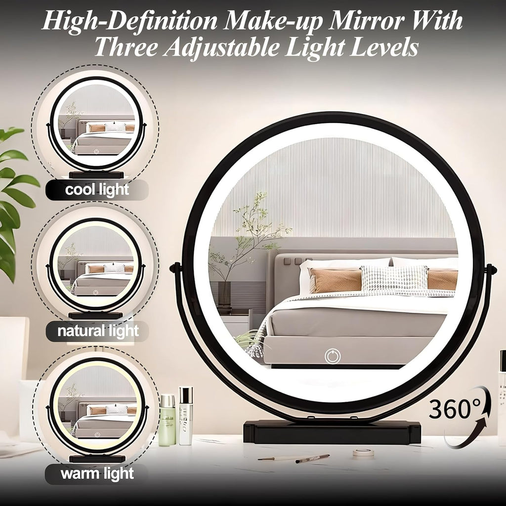 Vanity Dressing Tables with LED Lights, Dressing Table Makeup Desk with Mirror and 5 Drawers, 5 Drawers, Modern Makeup Desk with Bedside Table for Bedroom (White, 100Cm)