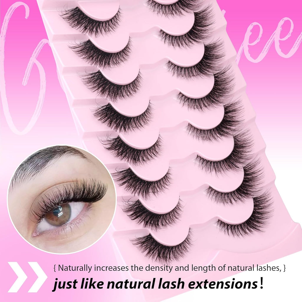 Fox Eye Lashes Wispy Eyelashes Natural Look Clear Band Lashes Fluffy Faux Mink Lashes Natural False Lashes Pack by  8 Pairs