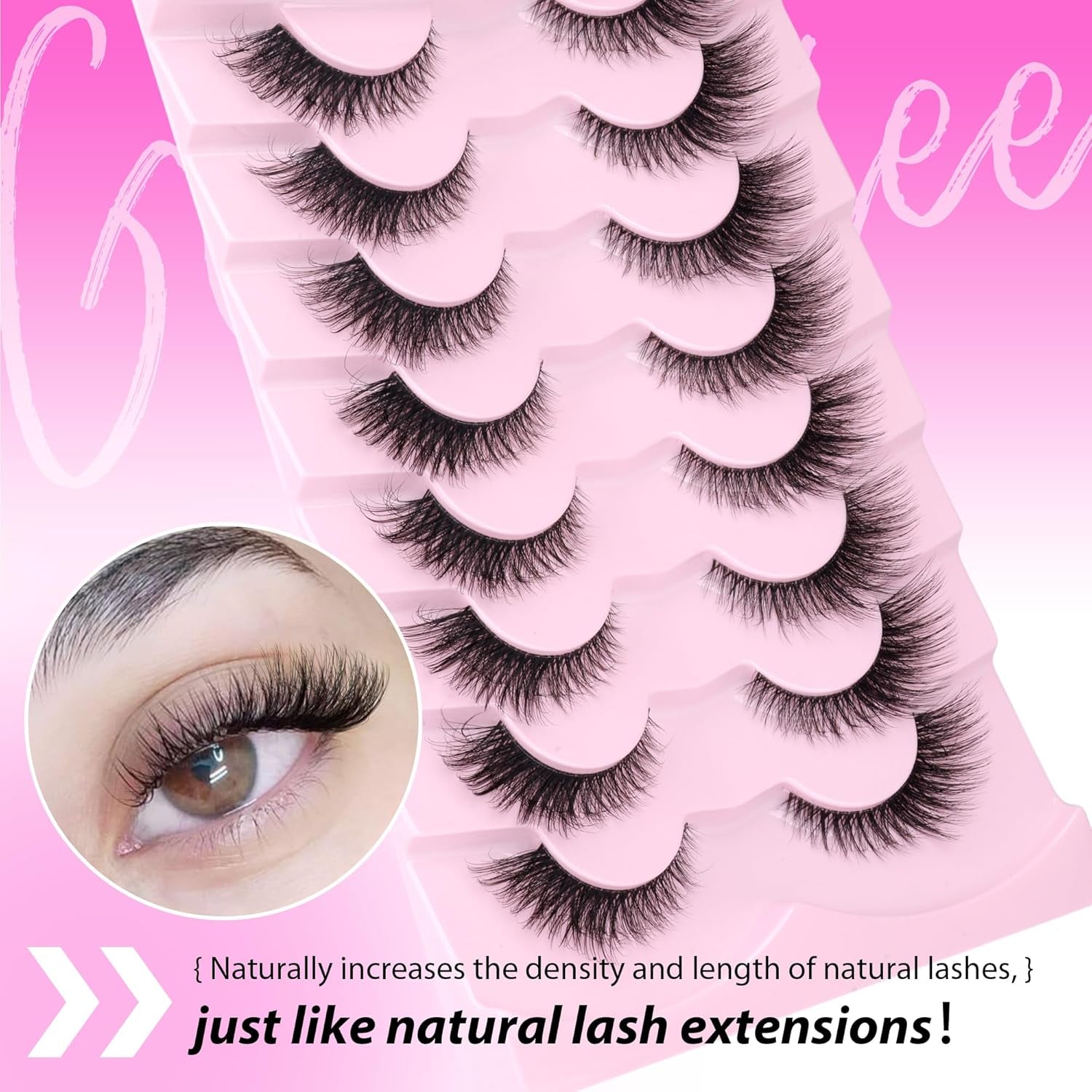 Fox Eye Lashes Wispy Eyelashes Natural Look Clear Band Lashes Fluffy Faux Mink Lashes Natural False Lashes Pack by  8 Pairs