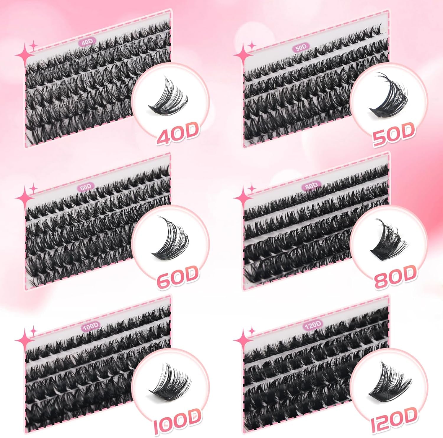 Cluster Lashes Kit with Lash Glue&Remover 40D+50D+60D+80D+100D+120D Fluffy Volume 560Pcs Individual Eyelashes Kit 8-16Mm DIY Eyelash Extension Kit D Curl Strip Eye Lashes Clusters(C04Kit)