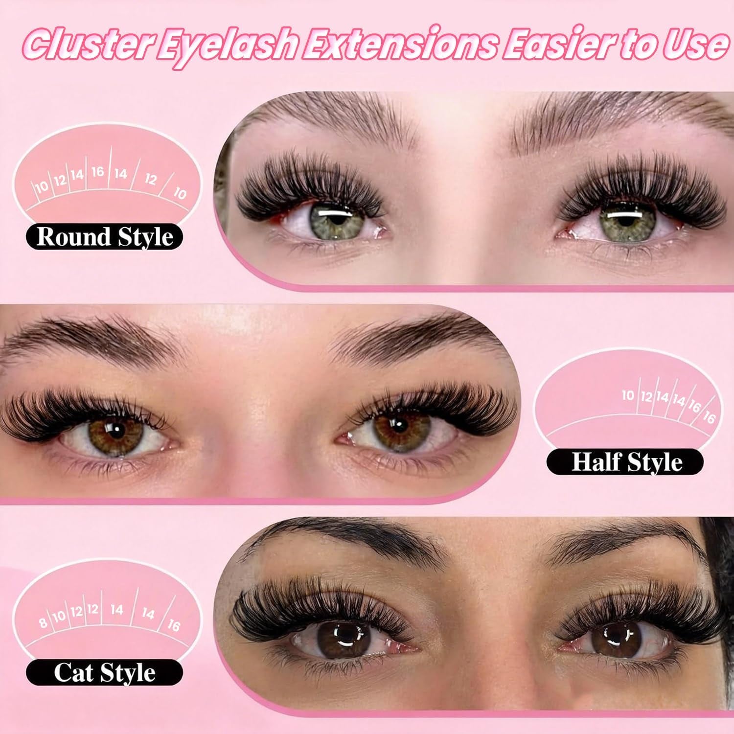 Cluster Lashes Kit 30D-100D 590Pcs Thick Individual Cluster Lashes Book with Eyelash Glue & Seal D Curl Natural Fluffy DIY Lash Extensions for Beginners(30+40+50+60+80+100D Kit)