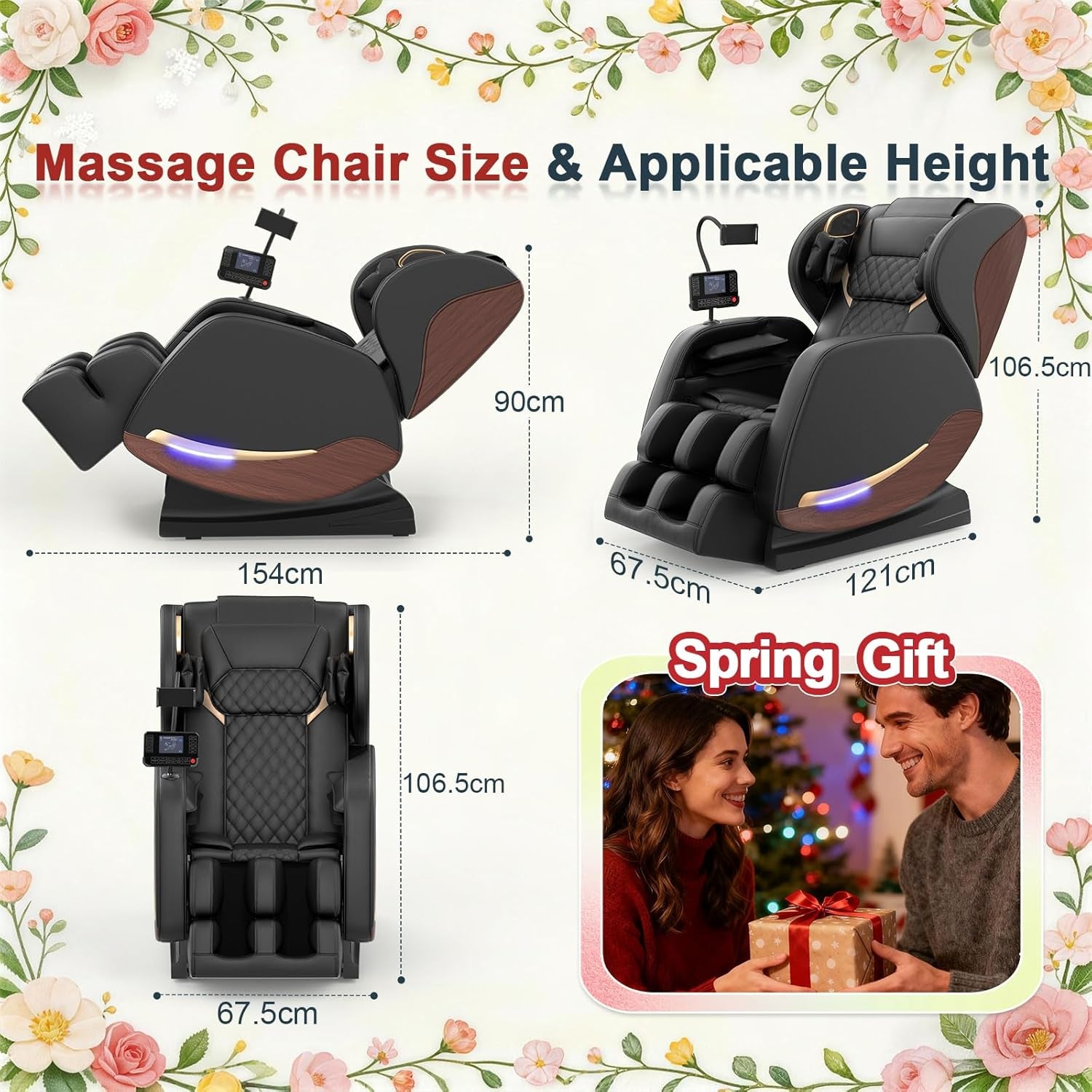 Massage Chair, Zero Gravity Massage Chair Full Body with 14 Fixed Rollers, Back, Waist & Foot Massage, 8 Airbags, Heating, Bluetooth and Control Screen, Wood Grain Leather