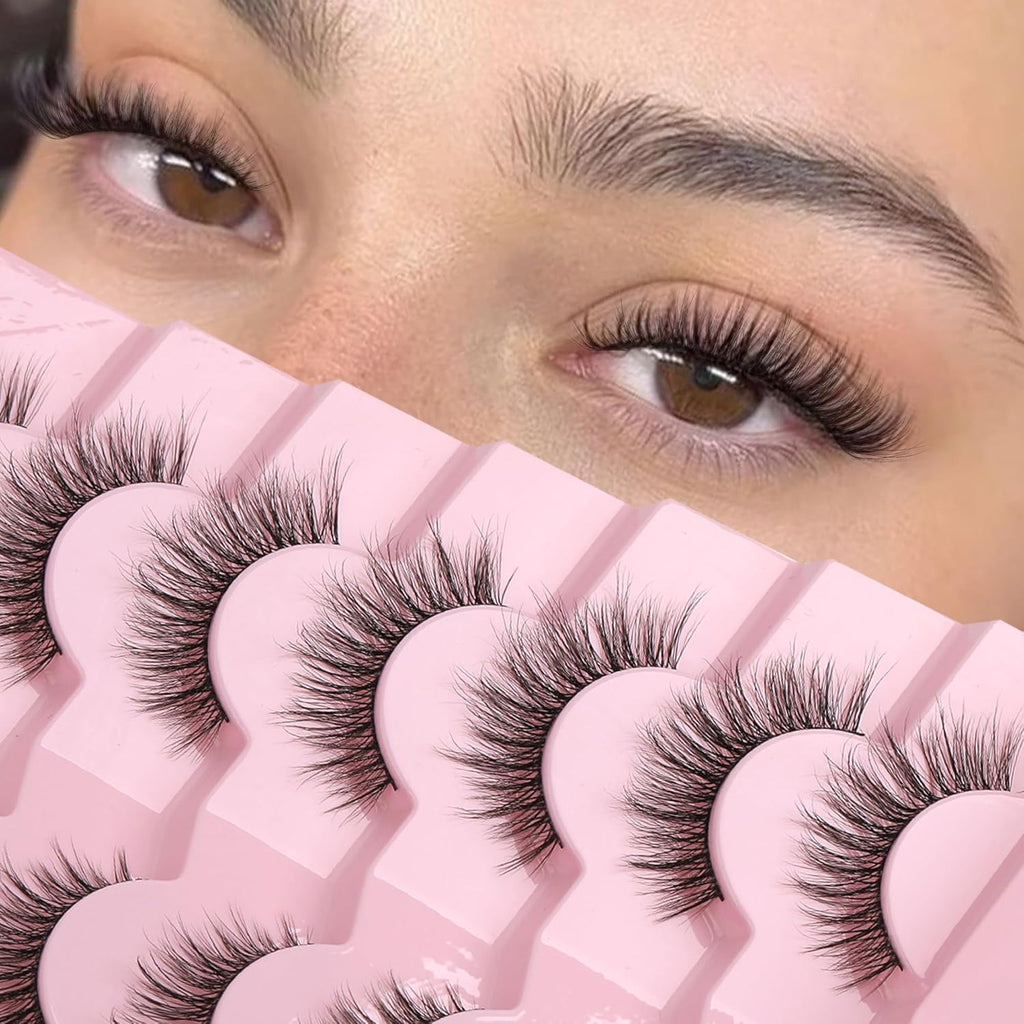 Natural Lashes Wispy Strip Eyelashes Natural Looking False Eye Lash Soft Flared Fake Eyelash Fluffy Thin Band Pack 7 Pairs D-K06