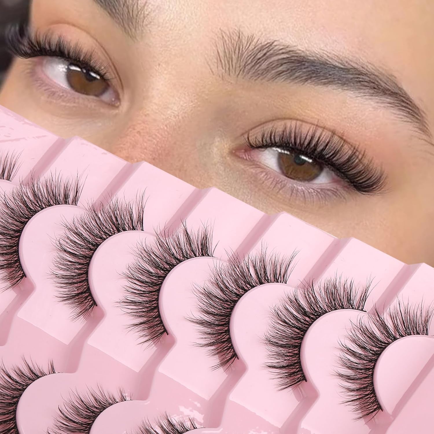 Natural Lashes Wispy Strip Eyelashes Natural Looking False Eye Lash Soft Flared Fake Eyelash Fluffy Thin Band Pack 7 Pairs D-K06