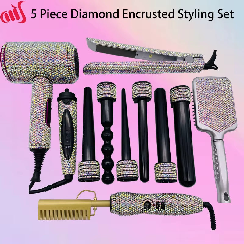 Hair Hot Tools Bling Crystal Diamondhair Styling Tools Kit Hairdryer Straightener Hot Comb Curling Wands Hair Styling Appliances