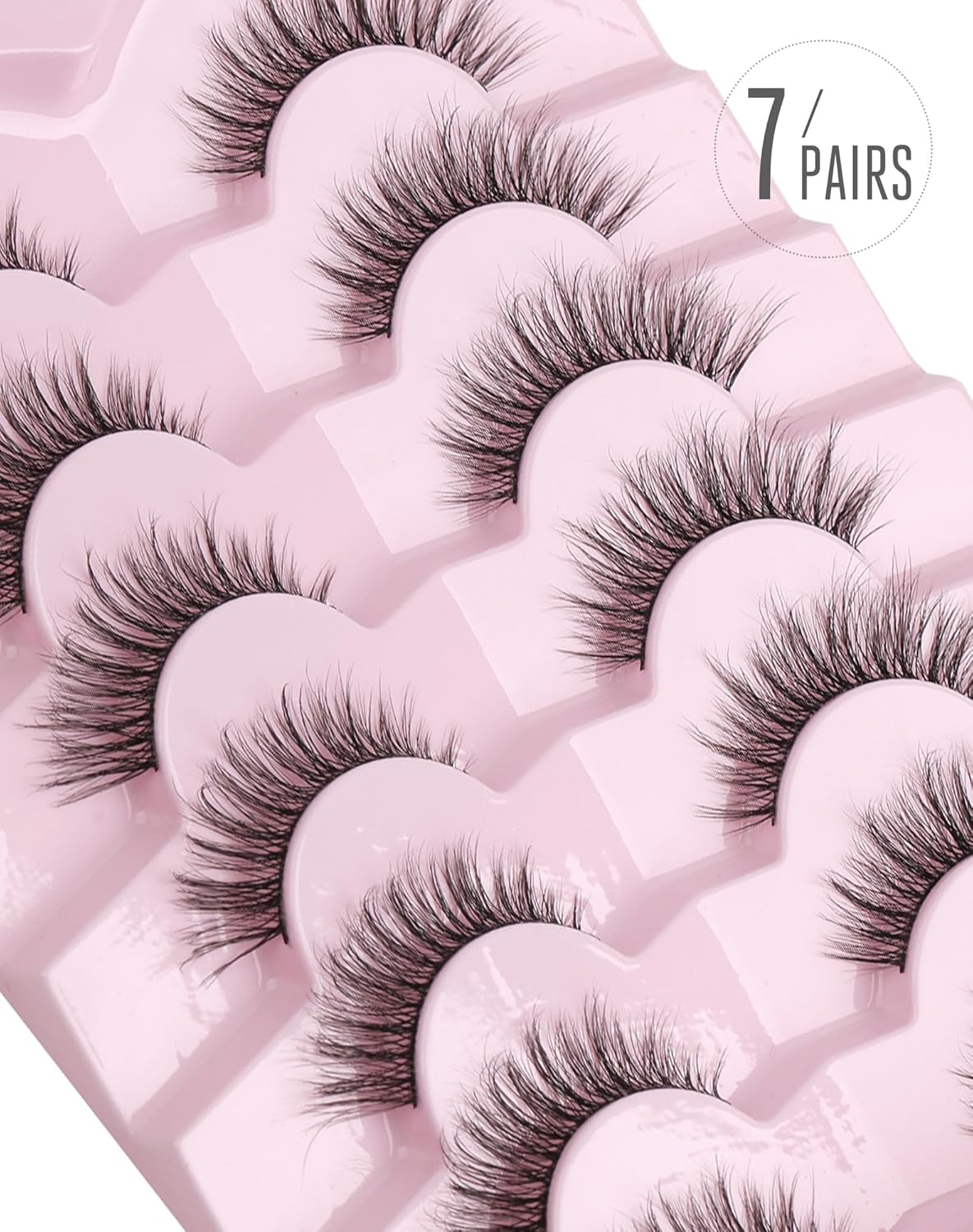 Natural Lashes Wispy Strip Eyelashes Natural Looking False Eye Lash Soft Flared Fake Eyelash Fluffy Thin Band Pack 7 Pairs D-K06