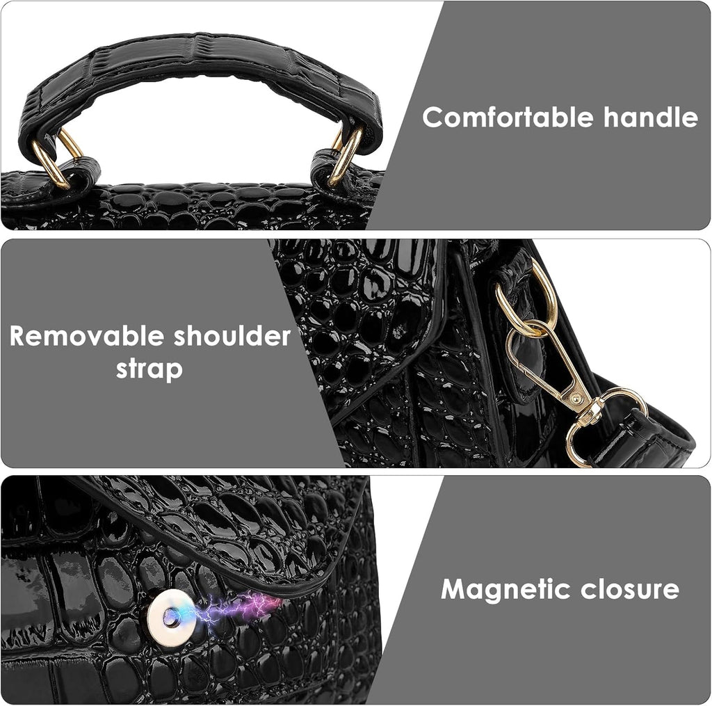 Small Crossbody Bags for Women, Vegan Leather Crocodile Pattern Mini Purse, Trendy Clutch Top Handle Shoulder Handbag