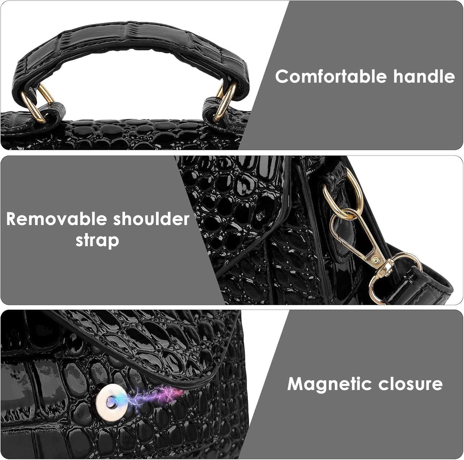 Small Crossbody Bags for Women, Vegan Leather Crocodile Pattern Mini Purse, Trendy Clutch Top Handle Shoulder Handbag