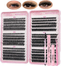 Cluster Lashes Kit with Lash Glue&Remover 40D+50D+60D+80D+100D+120D Fluffy Volume 560Pcs Individual Eyelashes Kit 8-16Mm DIY Eyelash Extension Kit D Curl Strip Eye Lashes Clusters(C04Kit)