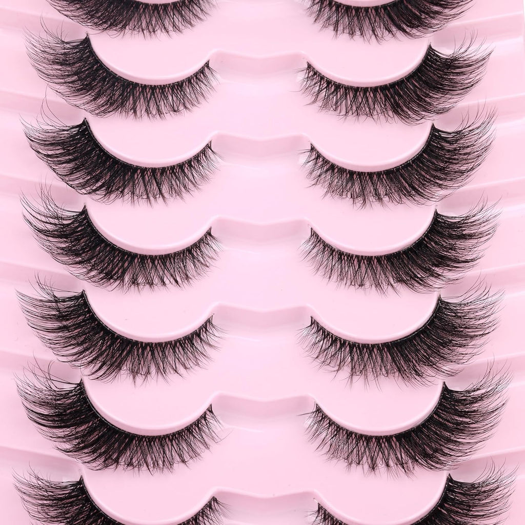 Fox Eye Lashes Wispy Eyelashes Natural Look Clear Band Lashes Fluffy Faux Mink Lashes Natural False Lashes Pack by  8 Pairs
