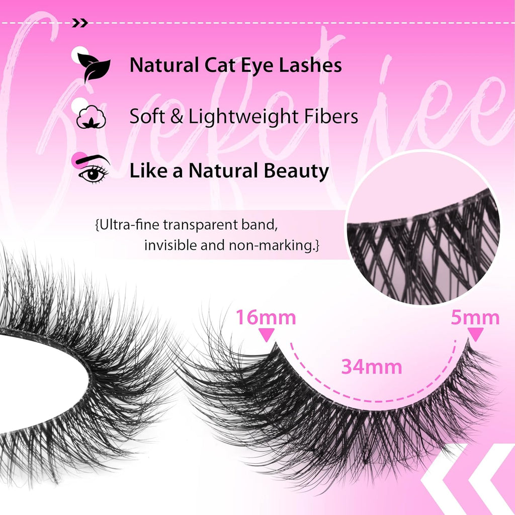 Fox Eye Lashes Wispy Eyelashes Natural Look Clear Band Lashes Fluffy Faux Mink Lashes Natural False Lashes Pack by  8 Pairs