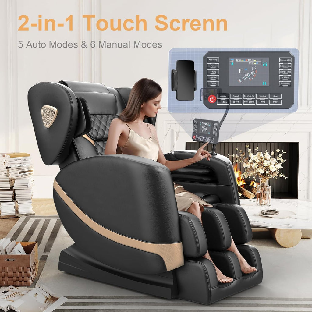 2026 Upgrade Massage Chair, Full Body Massage Chair with 10 Fix Points, Heating, Foot Massage, Auto Modes, Bluetooth Speaker, Touch Screen Controller, Zero Gravity Home Office