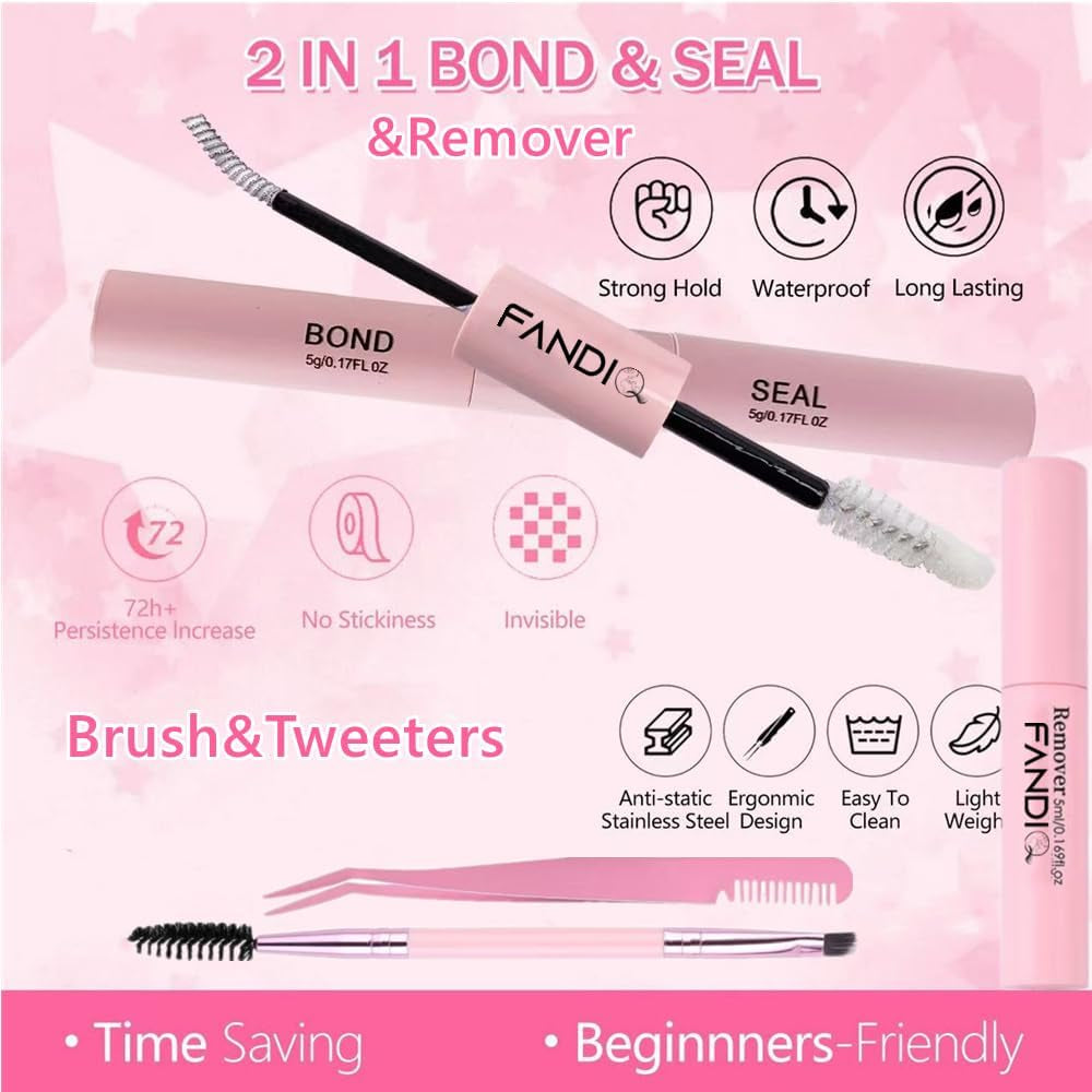 Cluster Lashes Kit with Lash Glue&Remover 40D+50D+60D+80D+100D+120D Fluffy Volume 560Pcs Individual Eyelashes Kit 8-16Mm DIY Eyelash Extension Kit D Curl Strip Eye Lashes Clusters(C04Kit)