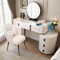 Vanity Dressing Tables with LED Lights, Dressing Table Makeup Desk with Mirror and 5 Drawers, 5 Drawers, Modern Makeup Desk with Bedside Table for Bedroom (White, 100Cm)