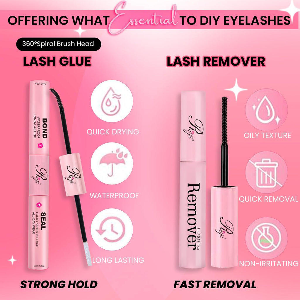 Cluster Lashes Kit 30D-100D 590Pcs Thick Individual Cluster Lashes Book with Eyelash Glue & Seal D Curl Natural Fluffy DIY Lash Extensions for Beginners(30+40+50+60+80+100D Kit)