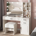 Makeup Vanity Desk with Lighted Mirror and Glass Top, White Vanity Table Set with 3 Drawers, 3 Lighting Colors, Large Dressing Table 45 In(L)