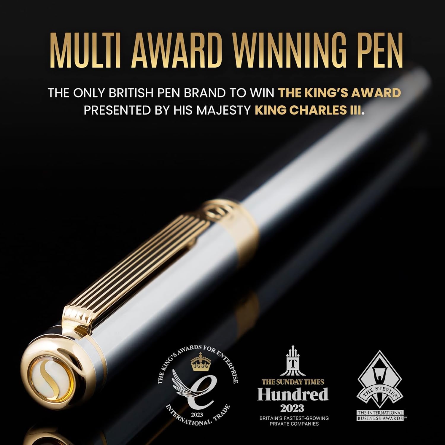 Silver Chrome Fountain Pen - Stunning Luxury Pen, Real Gold Plating, Schmidt Gilded Nib (Medium), Best Pen Gift Set for Men & Women, Professional, Executive Office, Nice Designer Pens