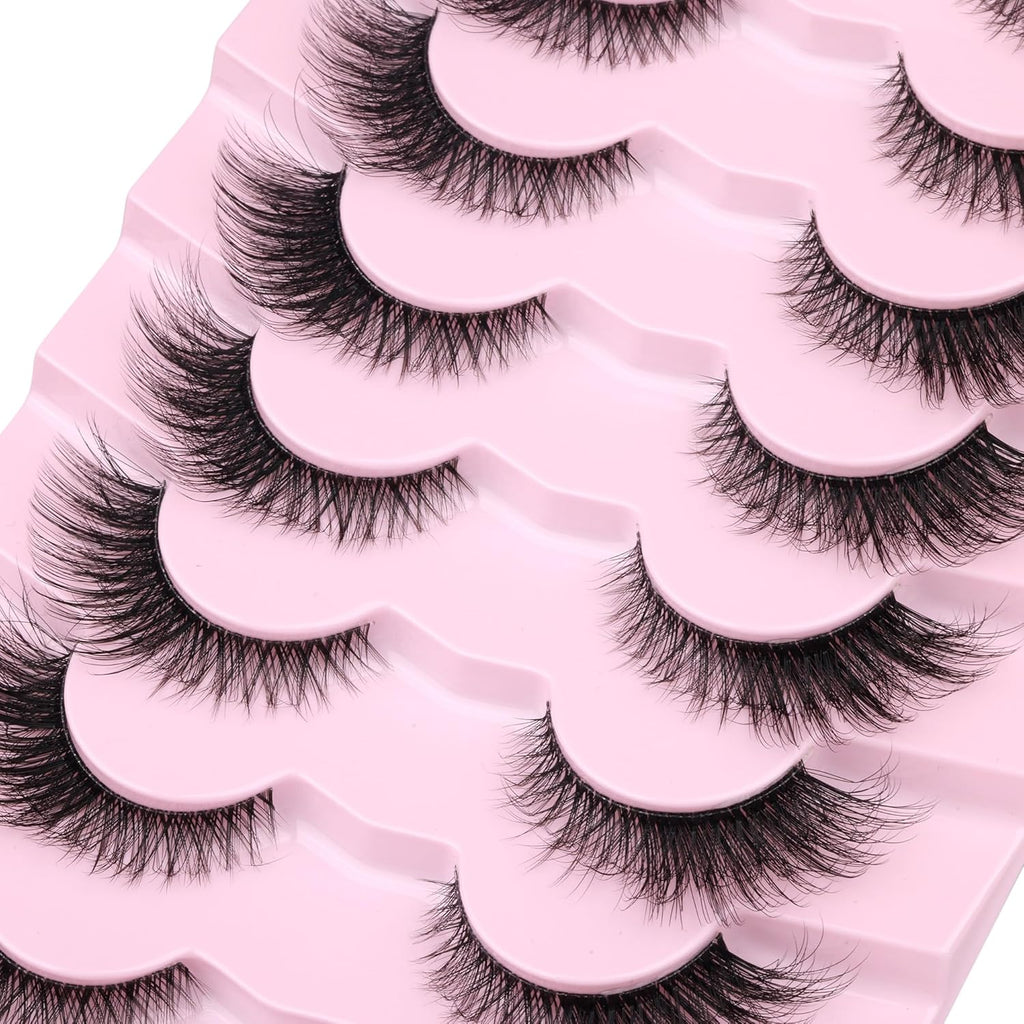 Fox Eye Lashes Wispy Eyelashes Natural Look Clear Band Lashes Fluffy Faux Mink Lashes Natural False Lashes Pack by  8 Pairs