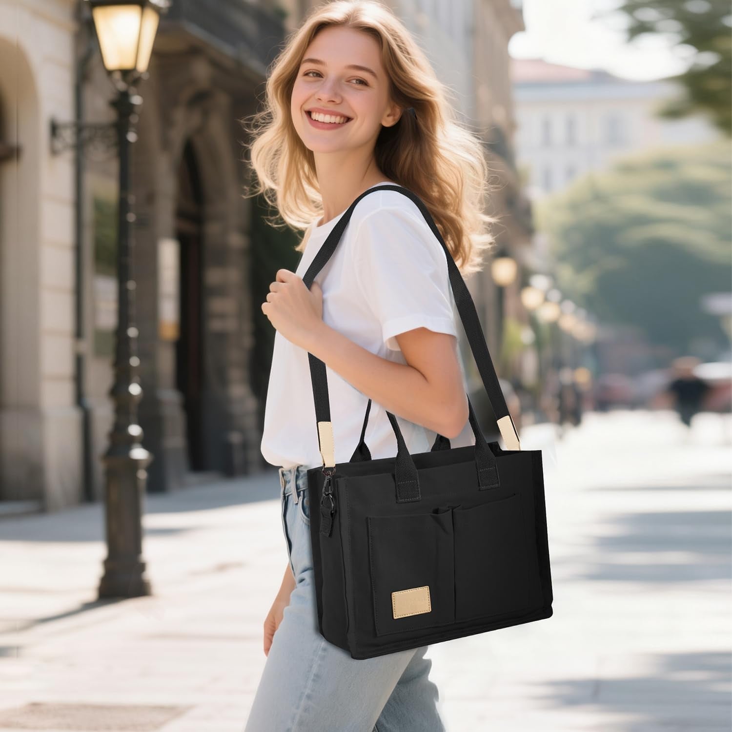Canvas Tote Bag for Women Crossbody Work Purse with Pockets Top Handle Handbag Satchel Bags for Travel Nurse Teacher