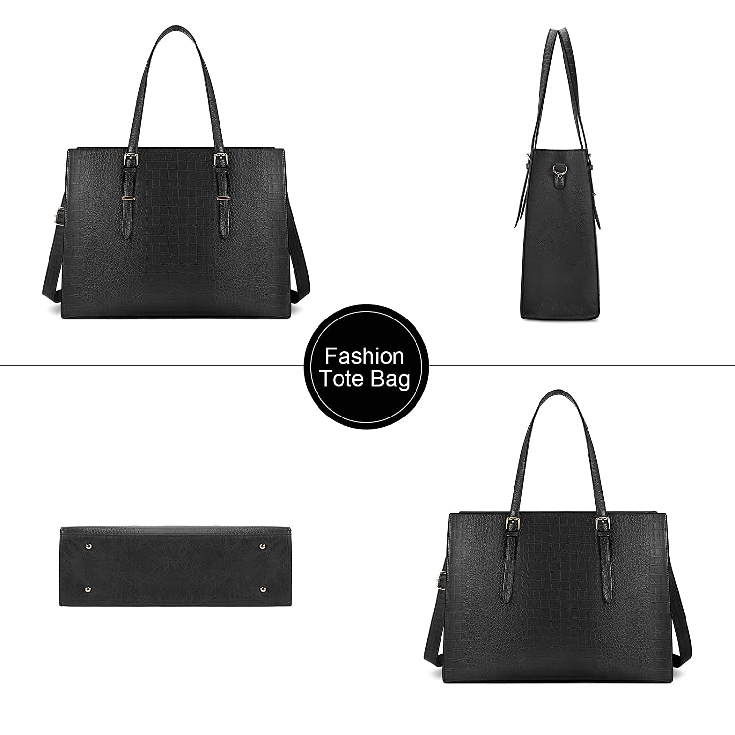 Laptop Bags for Women Tote Bag 15.6 Inch Leather Large Ladies Handbag Work Bag Designer Business Shoulder Shopping Office Bag Black