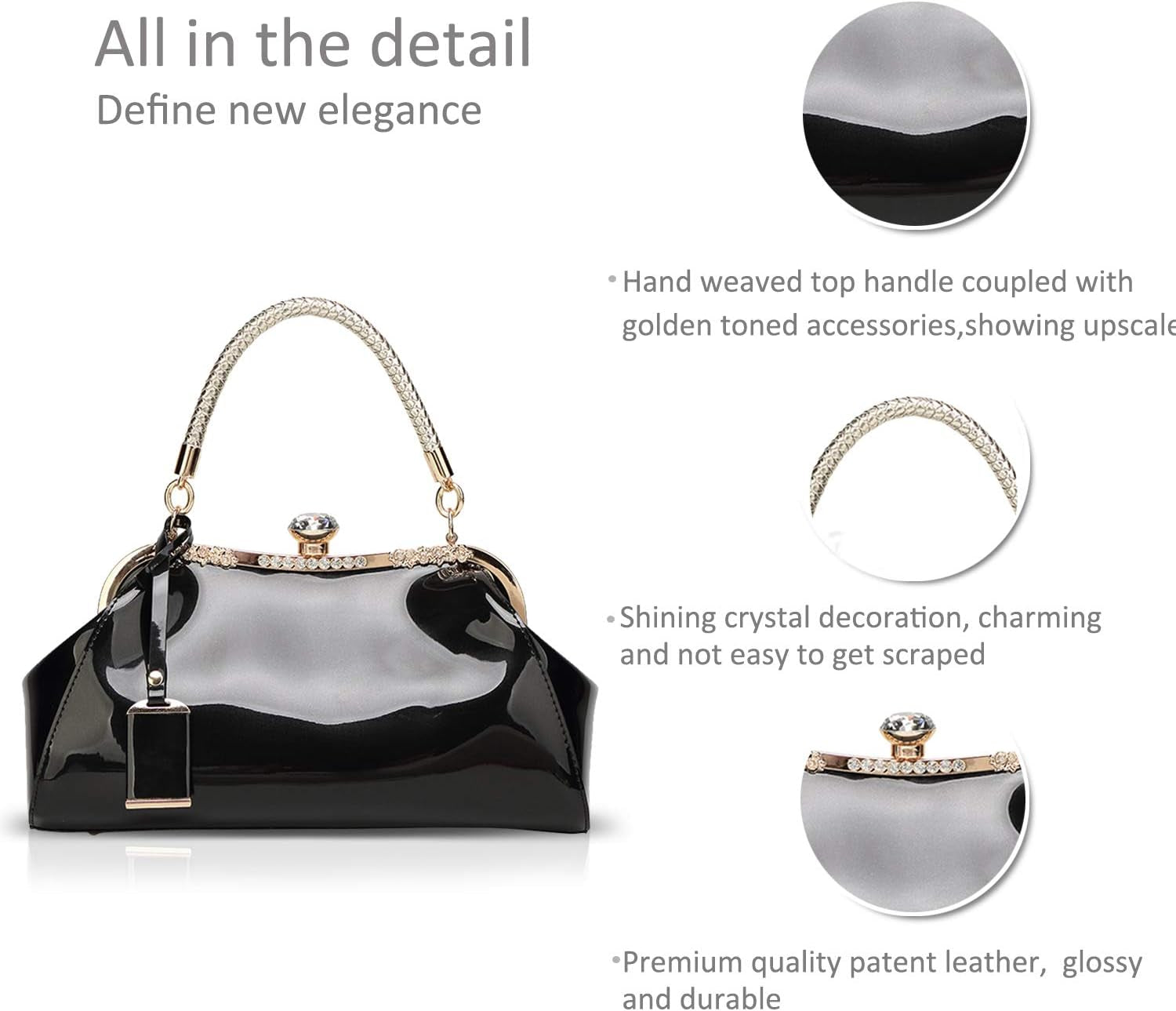 Handbags for Woman Patent Leather Glossy Shell Clutches Evening Bags Fashionable for Party