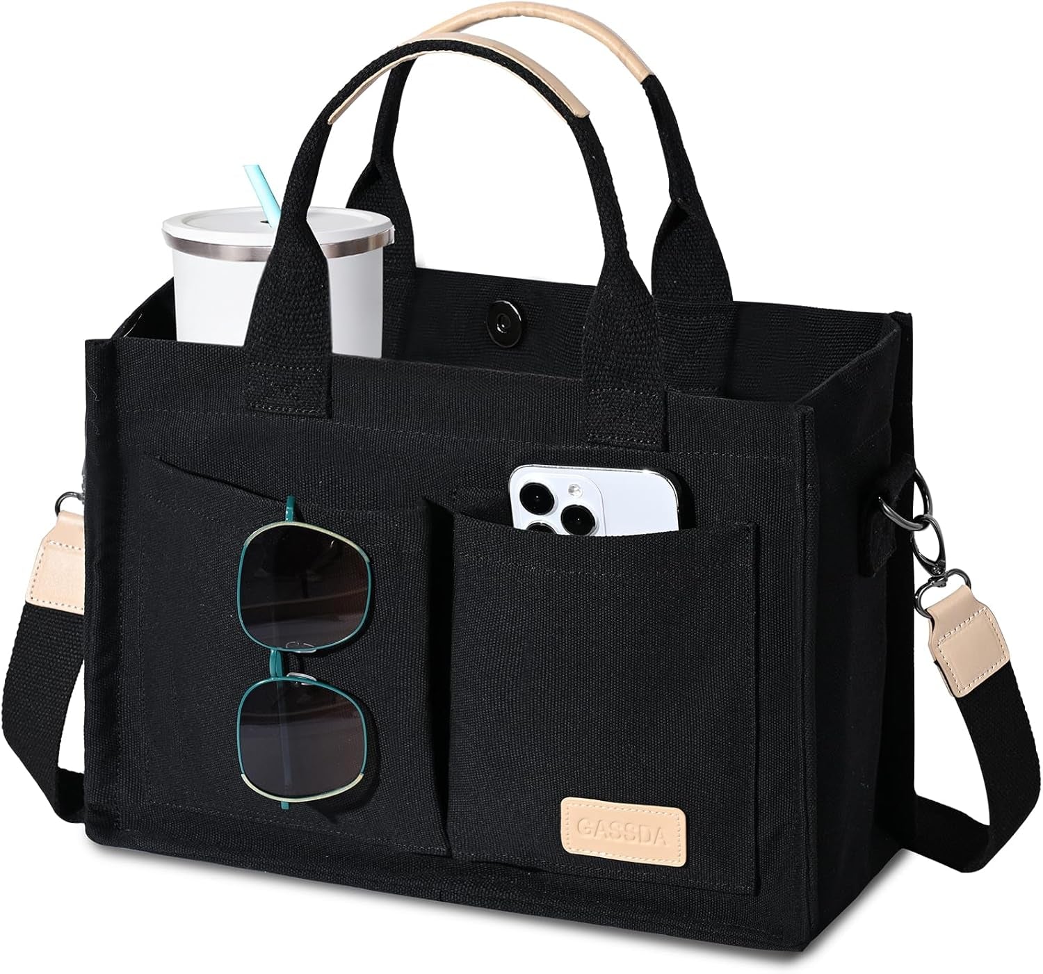 Canvas Tote Bag for Women Crossbody Work Purse with Pockets Top Handle Handbag Satchel Bags for Travel Nurse Teacher