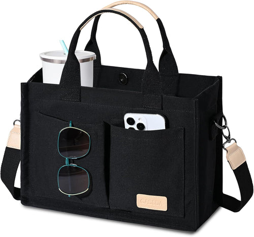 Canvas Tote Bag for Women Crossbody Work Purse with Pockets Top Handle Handbag Satchel Bags for Travel Nurse Teacher