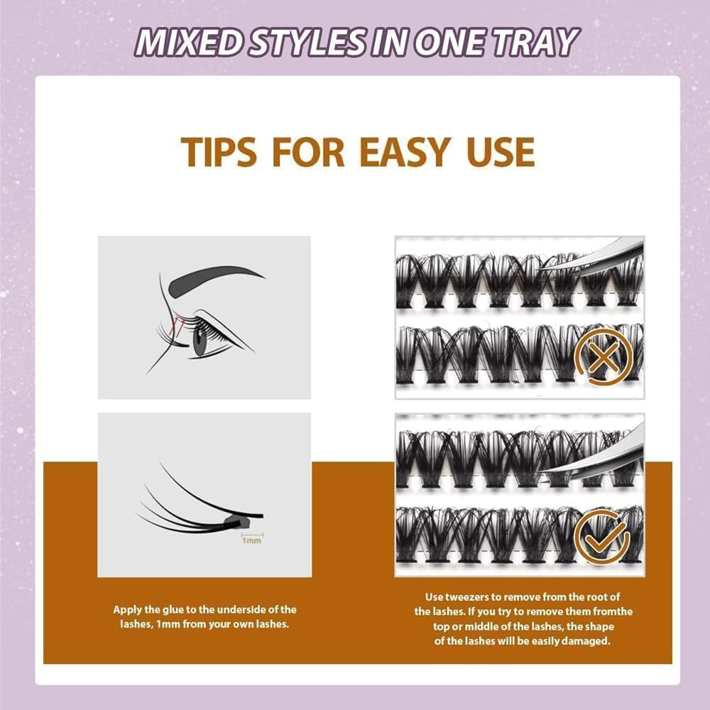 Cluster Lashes Kit with Lash Glue&Remover 40D+50D+60D+80D+100D+120D Fluffy Volume 560Pcs Individual Eyelashes Kit 8-16Mm DIY Eyelash Extension Kit D Curl Strip Eye Lashes Clusters(C04Kit)